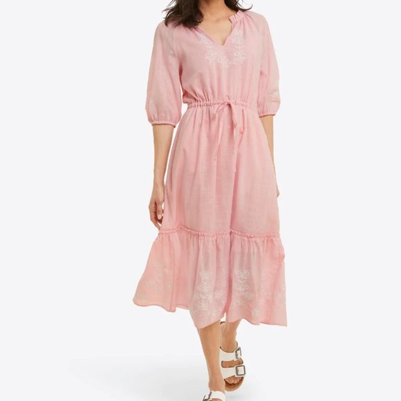 Draper James Dresses & Skirts - Draper James Tie Waist Midi Dress in Pink Embroidered Floral